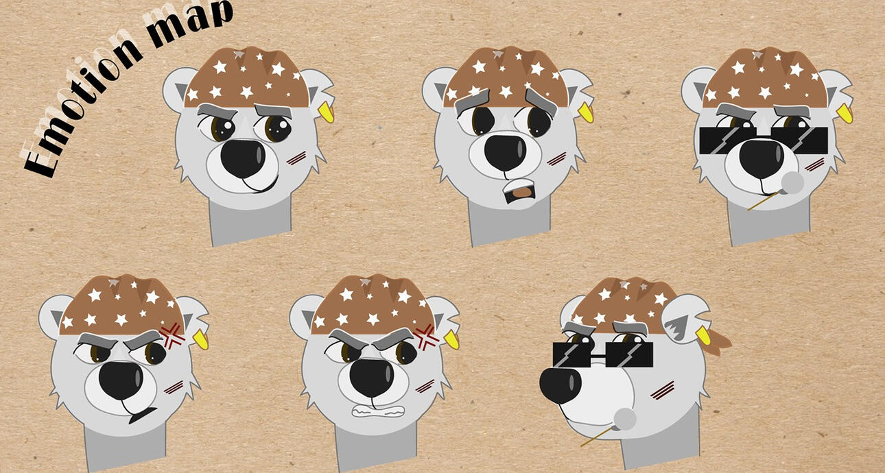 Карта эмоций персонажа в векторе (Белый медведь)