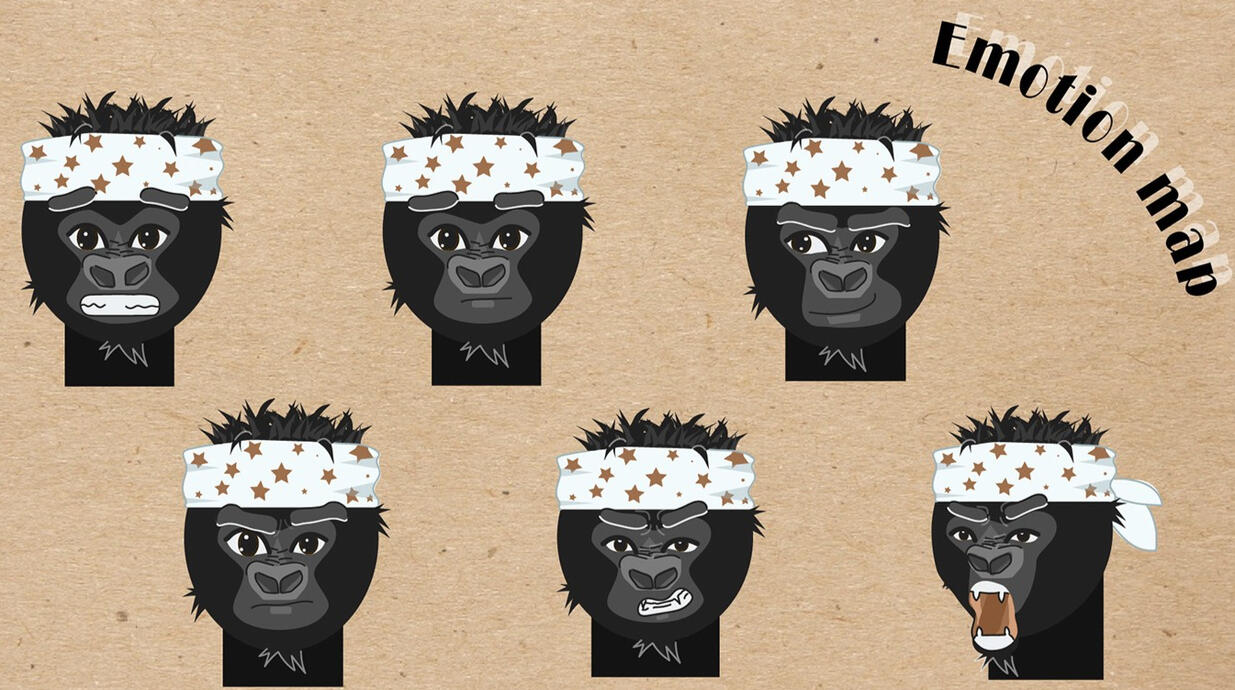 Карта эмоций персонажа в векторе (Горилла)